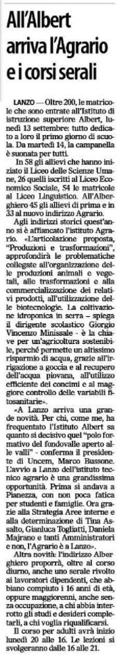 All'Albert arriva l'Agrario e i corsi serali