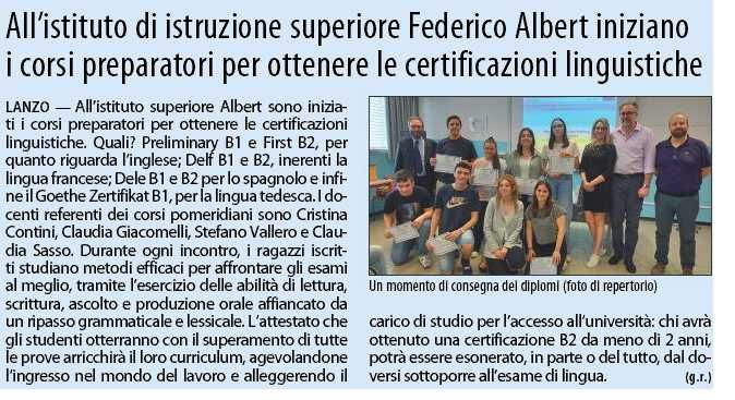 All'istituto di istruzione superiore Federico Albert iniziano i corsi preparatori per ottenere le certificazioni linguistiche