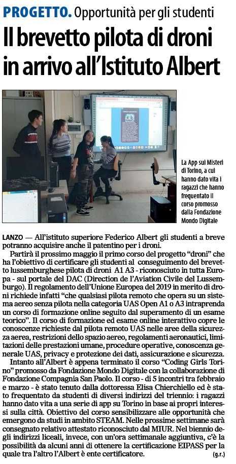 Il brevetto pilota di droni in arrivo all'Istituto Albert