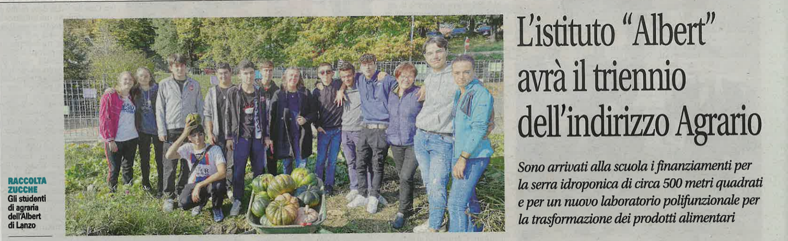 L'istituto Albert avrà il triennio dell'indirizzo Agrario