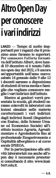 Altro Open Day per conoscere i vari indirizzi