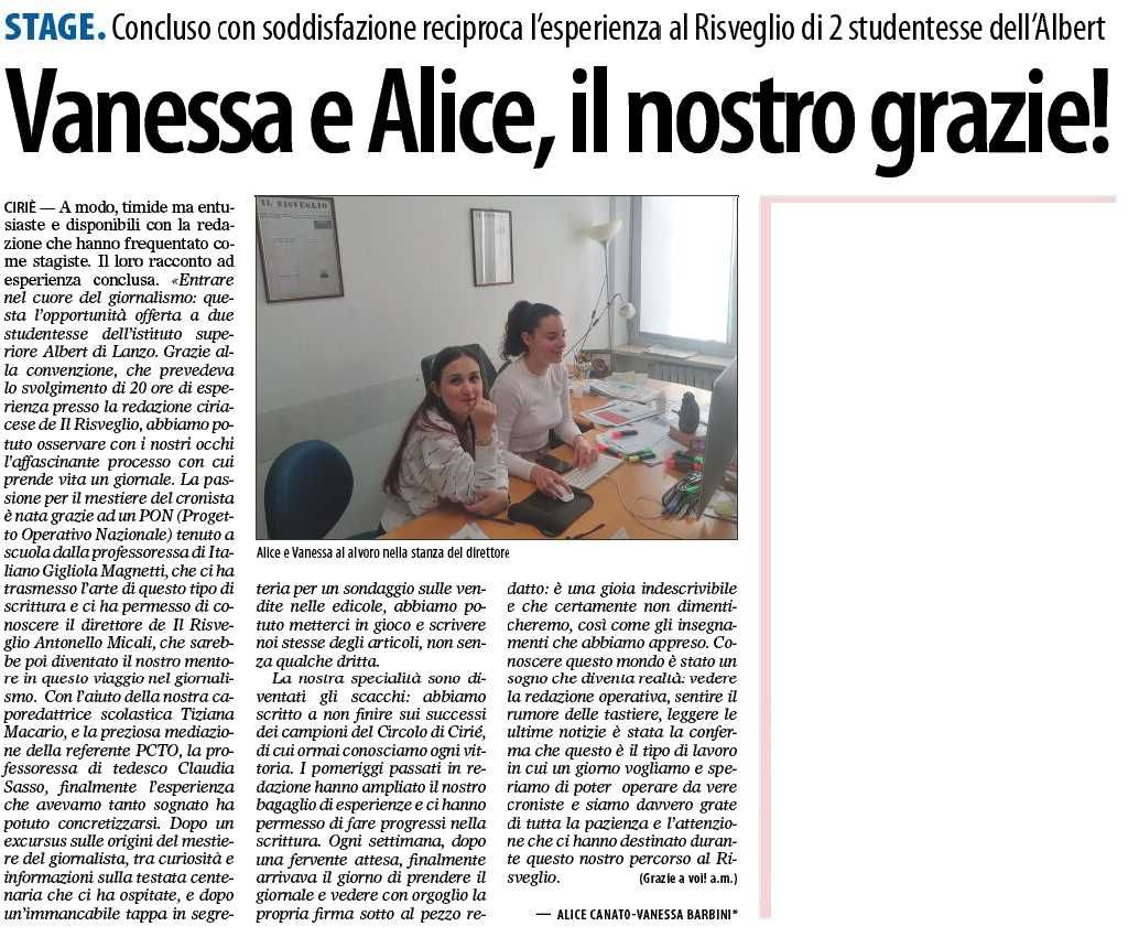 Vanessa e Alice, il nostro grazie!