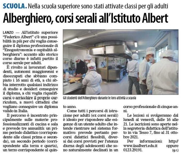 Alberghiero, corsi serali all'istituto