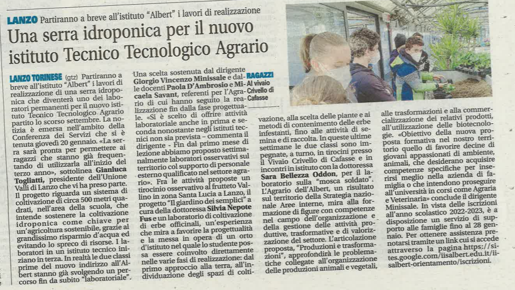 Una serra idroponica per il nuovo istituto Tecnico Tecnologico Agrario