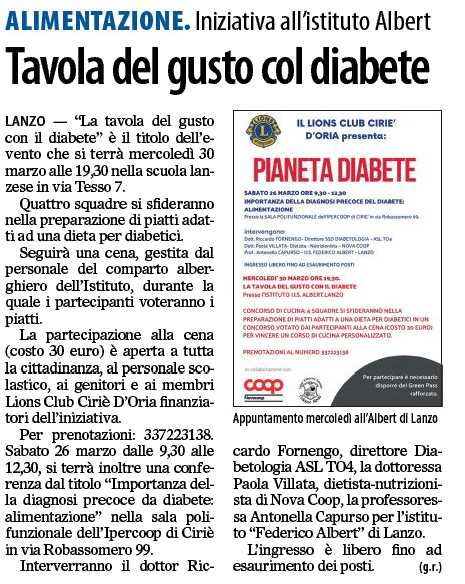 Tavola del gusto col diabete