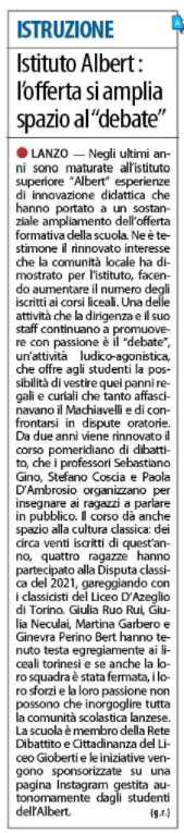 L'Istituto Albert: l'offerta formativa si amplia, spazio al "debate"