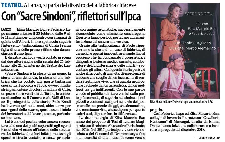 Con "Sacre Sindoni", rifletti sull'IPCA