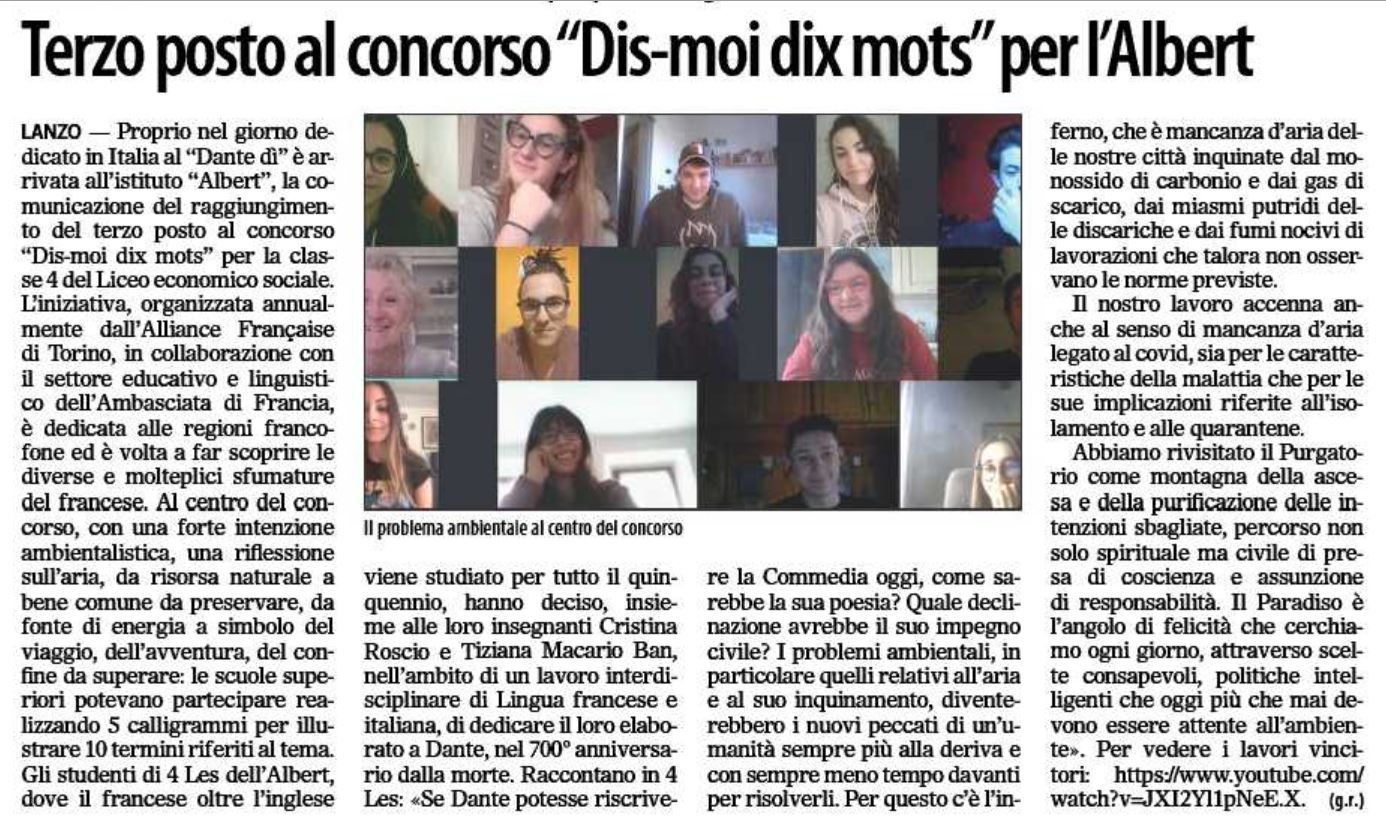 Terzo posto al concorso “Dis-moi dix mots”