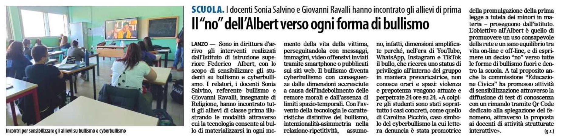 Il "no" dell'Albert verso ogni forma di bullismo