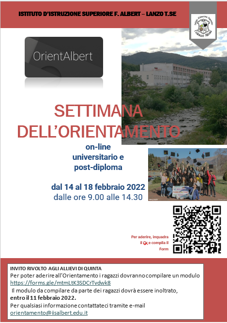 14 al 18 Febbraio 2022 "Settimana dell'Orientamento post-diploma"